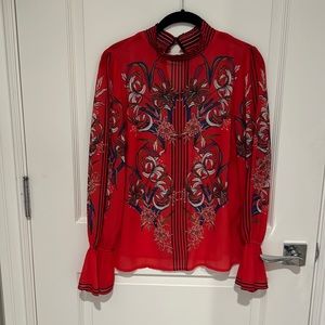 Jealous tomato, fun, red floral blouse